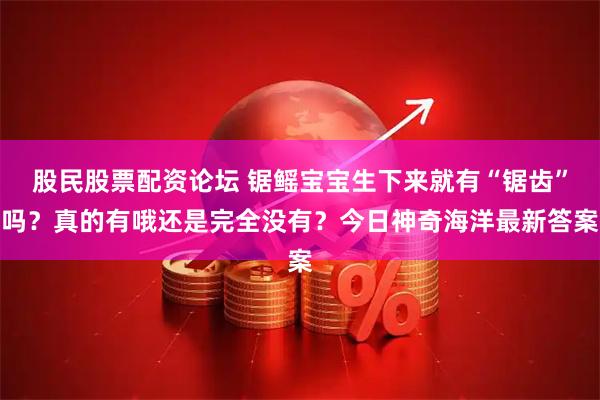 股民股票配资论坛 锯鳐宝宝生下来就有“锯齿”吗？真的有哦还是完全没有？今日神奇海洋最新答案